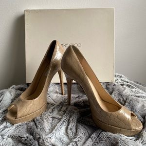 Jimmy Choo 5 inch tan heels. Gently used. Excellent condition. Size 10